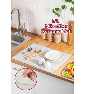 Porsima 3139 2li Mikrofiber Tezgah Üstü Kurutma Matı Süper Emici Bulaşıklık Gri Gri