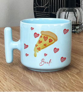 Kişiye Özel Pizza Lover Hediye Pastel T Kupa (Mavi)