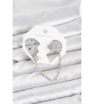Kutup Yıldızı Model Pirinç Gümüş Renk Zincir Bağlantılı Ear Cuff Küpe Seti TJ-BKP11551