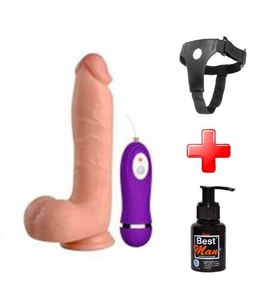 OdinsShop 21 cm Belden Bağlamalı Titreşimli Realistik Penis + Kemer + Kayganlaştırıcı Hediyeli