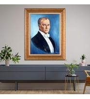 Altın Varaklı Çerçeveli Paspartulu Atatürk Tablo TR0674 (Gold)