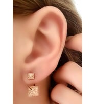 Sitrin taşlı gümüş rose earcuff tasarım cift küpe