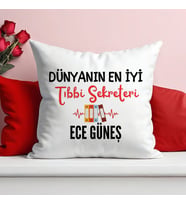 Dünyanın En İyi Tıbbi Sekreteri Baskılı Elyaf Dolgulu Saten Hediye Yastık