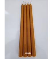 qosrix 4'lü Hardal Sarısı Şamdan Soya Mumu 1. Kalite Soya Doğal Vanilya Kokulu Uzun Çubuk Konik Mum Dekoratif