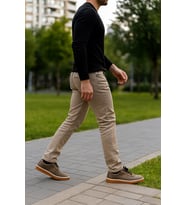 Growish GR0306 Hakiki Deri Üst Kalite Çift Renk Özel Kauçuk Taban Kum Rengi Sneaker Spor Ayakkabı (Kum)