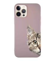 Apple iPhone 12 Pro Soft Premier Kapak Catface Tasarımlı Silikon Kılıf - Pudra (Şeffaf)