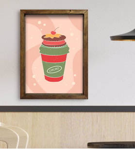 BK Gift Cafe & Bar & Restaurant Konseptli Doğal Masif Ahşap Çerçeveli Tablo 45x65cm-87