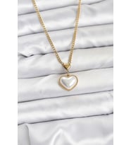 316L Çelik Zincir Gold Renk Bombeli Kalp Model Kadın Kolye 5886 - LOHO3927-7058
