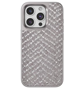 Northcity iPhone 15 Pro ile Uyumlu Viper Kapak - Titan Gri Yılan Derisi Desenli Lüks Telefon Kılıfı