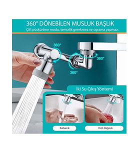 YENİLZD Robotik Kol Mutfak Banyo Musluk Başlığı 1080 Derece Dönebilen Evrensel 2 Modlu