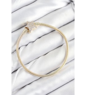 Pirinç Charm Zirkon Taşlı Yıldız Model Gold Renk Kadın Bileklik 5886