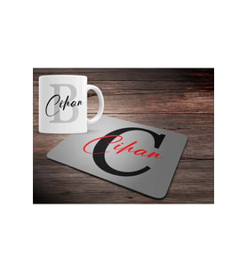 KİŞİYE ÖZEL C HARF BASKILI MOUSE PAD ve KUPA BARDAK SETİ