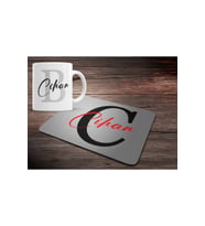 KİŞİYE ÖZEL C HARF BASKILI MOUSE PAD ve KUPA BARDAK SETİ