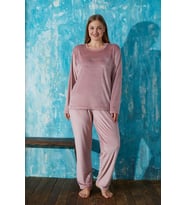 Kadın 13213-1 Büyük Beden Kadife Pijama Takımı PUDRA