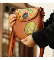 Dans Eden Fare Figürlü Çapraz Örgülü Kol Çantası Etnik Bohem Style - Taba