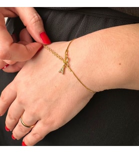 Mini İtalyan Harfli Gümüş Zincir Bileklik (Gold)