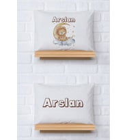 Pia Baby Premium %100 Pamuk İkili İsim Yazılı Erkek Bebek Yastık Kılıfı – 35x45 cm Organik Baskı 5015-13 (Ekru)