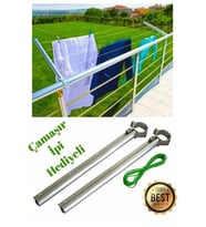 Küpeşte Balkon Çamaşır Kurutma Askılığı Yuvarlak Çamaşır Askısı Çamaşır İpi Hediyeli