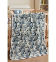 Ayıcık Baskılı Bebek Battaniyesi 80x90 Cm Yumuşak Dokulu 3D Baskılı Ayıcık
