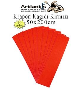 Renkli Krapon Kağıdı 50x200 cm 10 Adet Renkli Grapon Kağıdı Okul Sınıf Etkinlik Kreş Okul Öncesi Kırapon Grafon (Kırmızı)