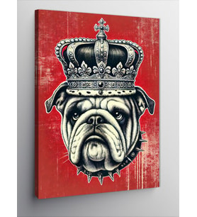 Kanvas Tablo Taçlı Bulldog Çizimi
