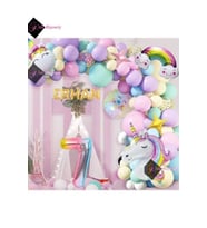 5 Harfli 7 Yaş Gökkuşağı Konsepti Unicorn Temalı Makaron Balon Doğum Günü Parti Kutlama Seti