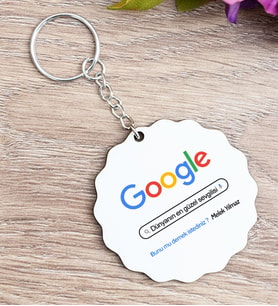 Kişiye Özel Google Tasarım Esprili Çiçek Anahtarlık
