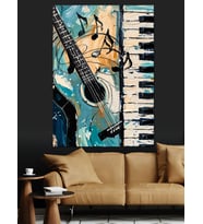 Müzik Çalan Gitar Enstrüman Dekoratif Kanvas - Mdf Ahşap Tablo