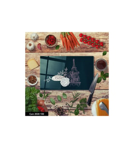 Cam Kesme  ve Sunum Tahtası  Baskılı Kesim Tablası  Temperli 20 cm x 30 cm