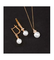 925 Ayar Zirkon Taşlı Tria Küre Gümüş İnci Set (Rose)