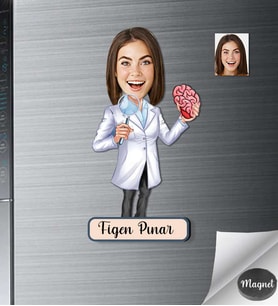 Kişiye Özel Beyin Cerrahı Doktor Kadın Ahşap Magnet -1