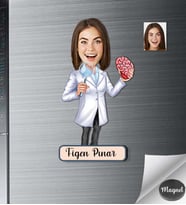 Kişiye Özel Beyin Cerrahı Doktor Kadın Ahşap Magnet -1