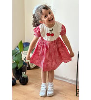 Kız Bebek Çocuk Yazlık Elbise Kısa Kollu Tüllü Tütü Astarlı Takım (Kırmızı)