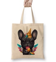 Black French Bulldog Ice Cream Unicorn Bez Çanta Uzun Saplı