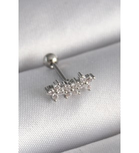 316L Çelik Gümüş Renk Zirkon Taşlı Yonca Tragus Piercing 5886