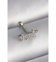 316L Çelik Gümüş Renk Zirkon Taşlı Yonca Tragus Piercing 5886