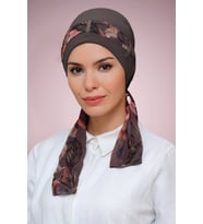 Vizon Pratik Hazır Geçmeli Tesettür Bone Sandy Kumaş Desenli Şifon Kemerli 1205D_10