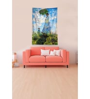Mavi Şemsiyeli Kadın Leke Tutmaz Kadife Kumaş Duvar Örtüsü Duvar Halısı Tapestry