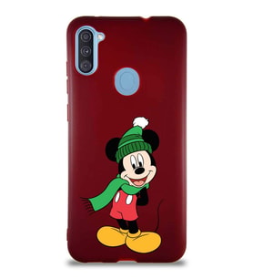 Samsung Galaxy A11 Soft Premier Kapak Mickey Mouse-G Tasarımlı Silikon Kılıf - Mürdüm (Şeffaf)