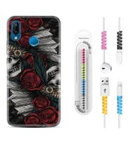Huawei P20 Lite Mate 10 20 Lite Pro P40 Lite KılıfKablo Koruma Spiral Silikon Skull Rose 1673