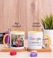 Eltiye Hediye Google Tasarım Fotoğraflı Ahşap Altlıklı Sarı Kupa