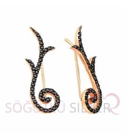 Söğütlü Silver Rose siyah taşlı tasarım küpe