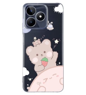 Realme C53 Uyumlu Tatlı Ayıcık Desenli Şeffaf Telefon Kılıfı