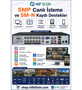Xmeye 16 Kanal 5mp H.265+ Yüz Algılama Destekli 5in1 XVR Kayıt Cihazı