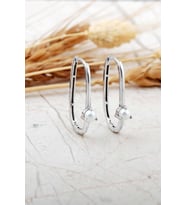 Oval İncili Rodyumlu Gümüş Küpe 7264