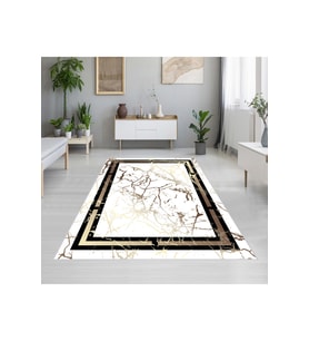 Rovigo Home Dijital Baskı Yıkanabilir Kaymaz Taban Salon Halısı RVG1884-SM88 (Beyaz)