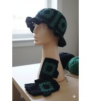 El Yapımı Motif Detaylı Kadın Eldiven ve Şapka Takım (Y.Siyah)