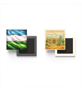 Buzdolap Magnetleri - Özbekistan Bayrağı ve Paper Cut Tema - 2'li Set Magneti