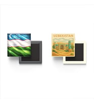 Buzdolap Magnetleri - Özbekistan Bayrağı ve Paper Cut Tema - 2'li Set Magneti