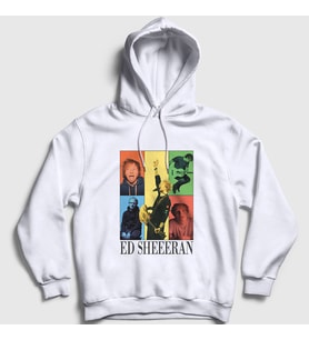 Presmono Unisex Beyaz Poster Müzik Ed Sheeran Kapüşonlu Sweatshirt 486827tt